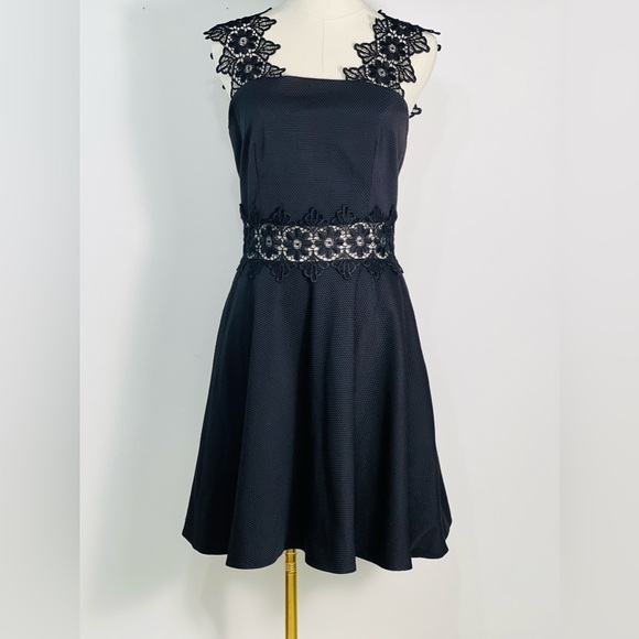 Ted Baker Monaa Lace Black Fit & Flare Midi Half Zip Dress Size 2 - Picture 2 of 13